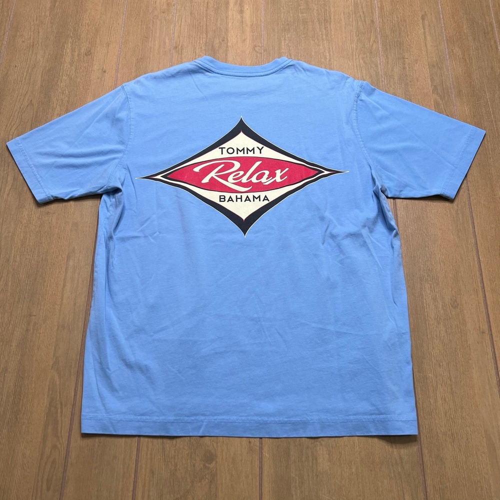 Tommy Bahama T-Shirt Mens Small Blue Relax Bahama Y2K Graphic Cotton Tee